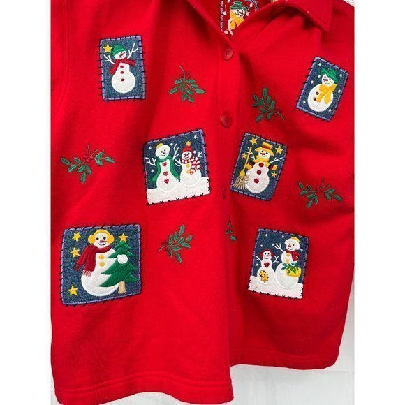 Vintage Red Baxter Wells Womens Snowman Patchwork Cotton Sweater Size M - Picture 5 of 5